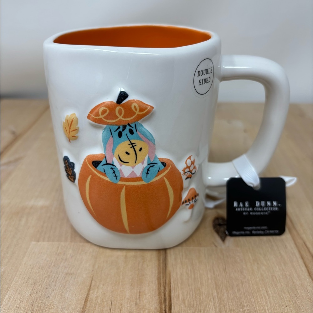Rae Dunn TRICK OR TREAT Mug Double Sided Orange Inside Halloween Disney New
